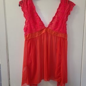 Coral teddy Lingerie slip tie bow lace size M